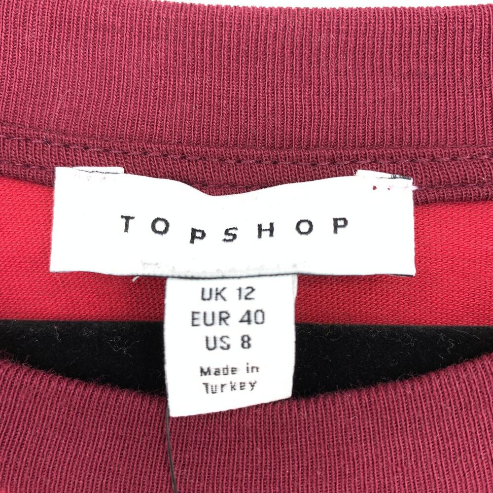 Topshop T-Shirt Women's Size 8 Varsity Long Sleeve Stretch Solid Maroon/Red NWT - Picture 5 of 6